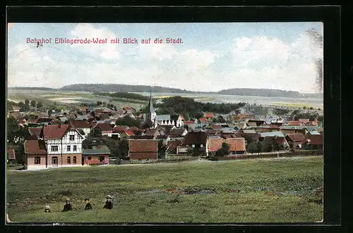 AK Elbingerode, Bahnhof Elbingerode-West mit Blick auf den Ort