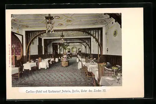 AK Berlin, Carlton-Hotel und Restaurant Astoria, Unter den Linden 32, Innenansicht