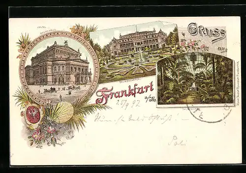 Lithographie Frankfurt a. M., Opernhaus, Palmengarten, Inneres Palmenhaus