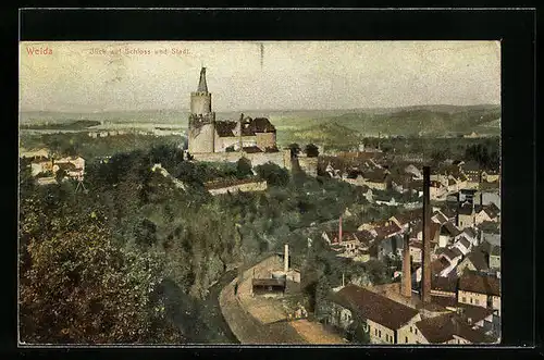 AK Weida, Blick auf Schloss und Stadt