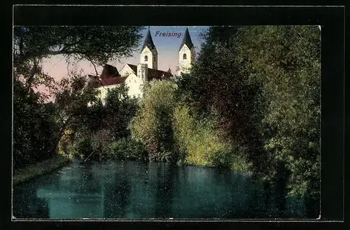 AK Freising, Teichidylle mit Kirche