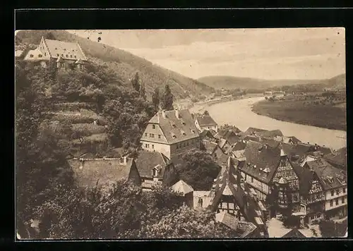 AK Miltenberg a. M., Blickvon den Bergen auf Burg und Stadt