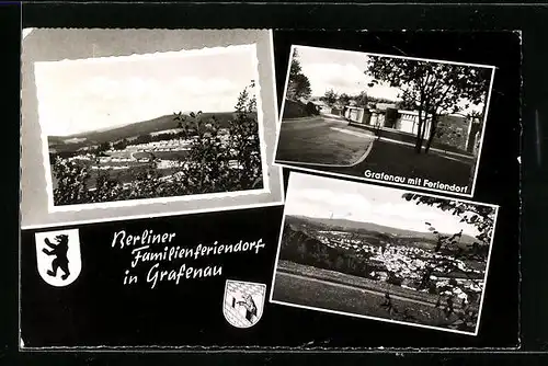AK Grafenau, Berliner Feriendorf, Gesamtansichten, Wappen