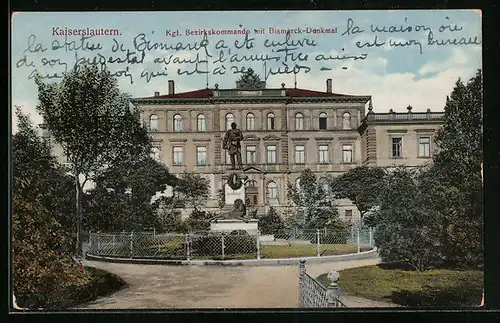 AK Kaiserslautern, Kgl. Bezirkskommando mit Bismarck-Denkmal