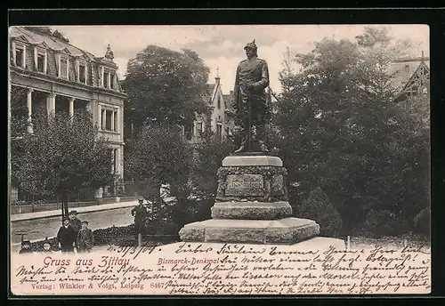 AK Zittau, am Bismarckdenkmal