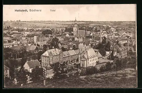 AK Hettstedt / Südharz, Totale vom Berg aus gesehen