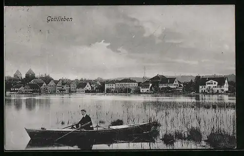 AK Gottlieben, Gesamtansicht, Ruderpartie auf dem See