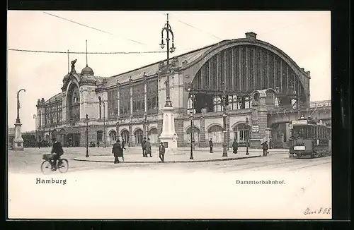 AK Hamburg-Rotherbaum, Dammtorbahnhof mit Strassenbahn