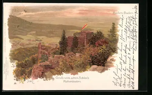Künstler-AK Baden-Baden, Schloss Hohenbaden