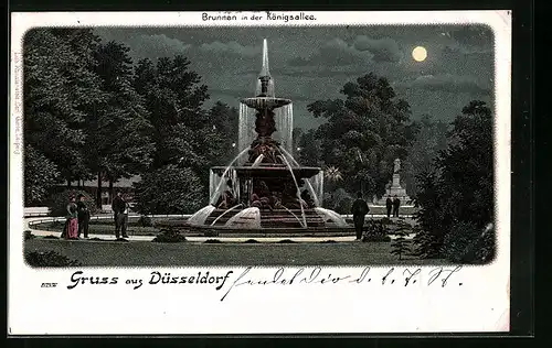 Mondschein-Lithographie Düsseldorf, Brunnen in der Königsallee