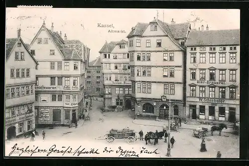 AK Kassel, Altmarkt mit Brauerei W. Schiebeier