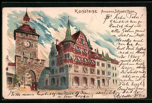 Lithographie Konstanz / Bodensee, am Äusseren Schnetzthor