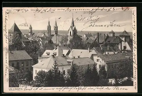 AK Villingen, Teilansicht aus der Vogelschau