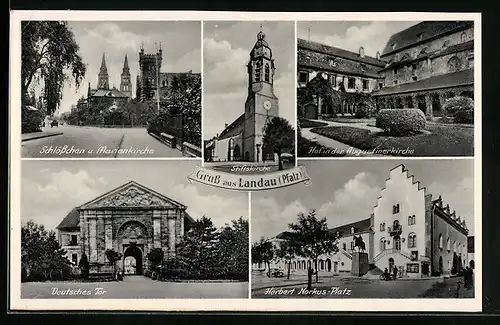 AK Landau / Pfalz, Schlösschen mit Marienkirche, Stiftskirche, Herbert-Norkus-Platz