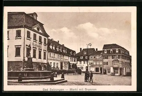AK Bad Salzungen, Markt mit Brunnen und Rathaus