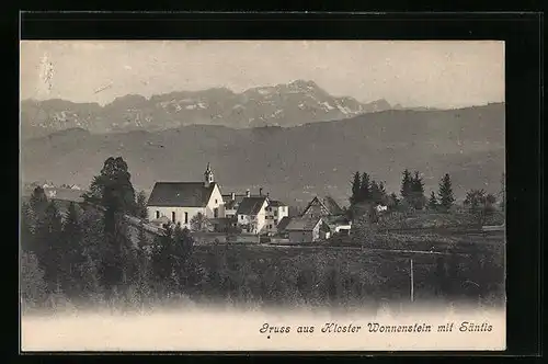 AK Teufen, Kloster Wonnenstein, Gebäudepartie mit Blick auf den Säntis