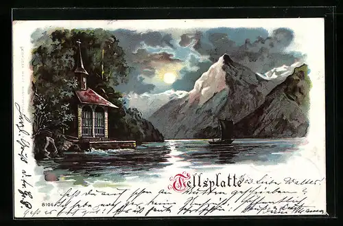 Lithographie Sisikon, Tellsplatte mit Tellskapelle