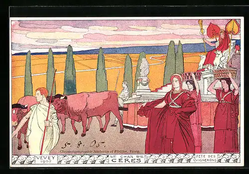 Künstler-AK Vevey, Fete des Vignerons 1905, le Char de Ceres