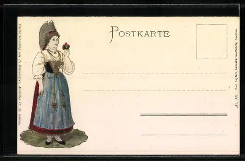 Präge-AK Appenzell, Teilansicht, Appenzellerin in Tracht