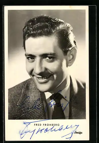 AK Musiker Fred Frohberg lächelt, Autograph