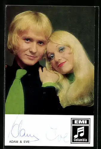 AK Musiker Adam & Eve im Partnerlook, Autograph