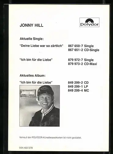 AK Musiker Johnny Hill in Collegejacke, Autograph