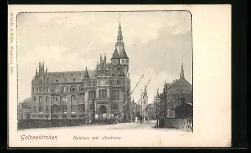 AK Gelsenkirchen, Rathaus mit Ahstrasse