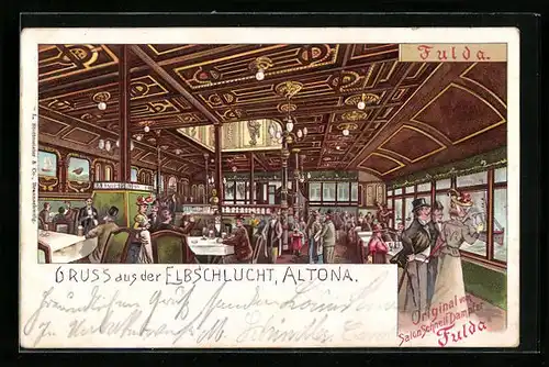 Lithographie Hamburg-Altona, Inneres des Salon-Schnell-Dampfer Fulda