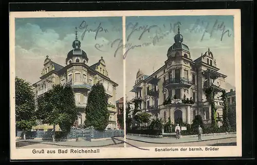 AK Bad Reichenhall, Strasseneck am Hotel Sanatorium der Barmh. Brüder