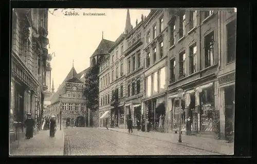 AK Lübeck, Breitestrasse mit Geschäften