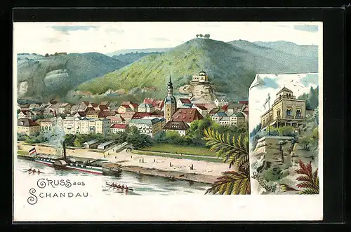 Lithographie Schandau, Teilansicht, Schlossbastei