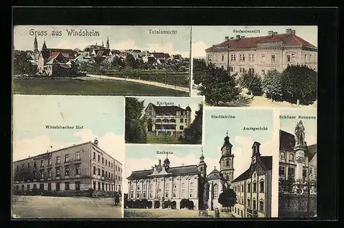 AK Windsheim, Hotel Wittelsbacher Hof, Kurhaus, Stefanienstift