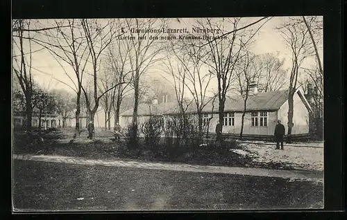 AK Nürnberg, K. Garnisons-Lazarett, Garten mit den neuen Kranken-Baracken