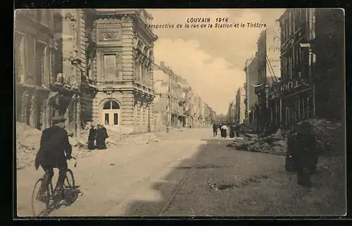 AK Louvain, Perspective de la rue de la Station et le Théâtre