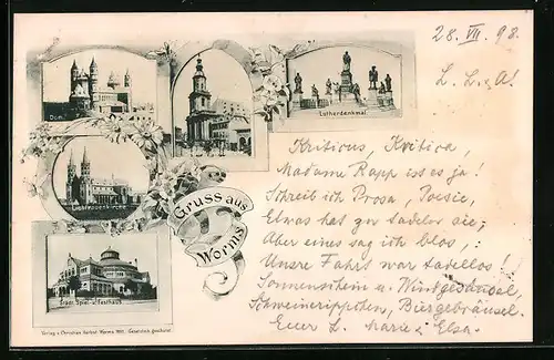 AK Worms, Liebfrauenkirche, Dom, Lutherdenkmal