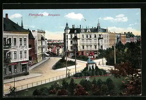 AK Flensburg, Burgplatz mit Geschäften