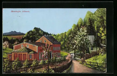 AK Oederan /Hetzdorfer Schweiz, Strassenpartie mit Restaurant