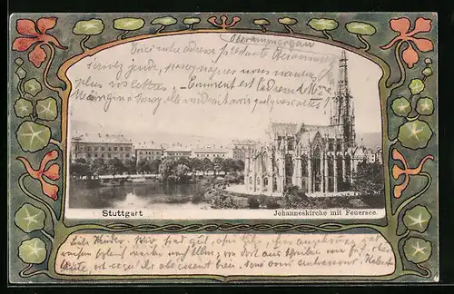 AK Stuttgart, Johanneskirche mit Feuersee, Passepartout