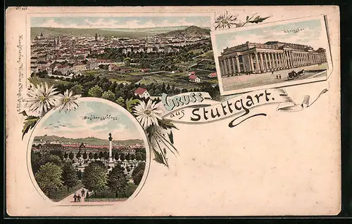 Lithographie Stuttgart, Teilansicht, Residenzschloss, Königsbau