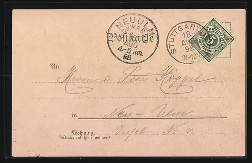 Lithographie Stuttgart, Teilansicht, Eberhard-Gruppe, Wappen