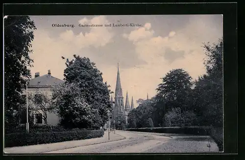 AK Oldenburg, Gartenstrasse und Lamberti-Kirche