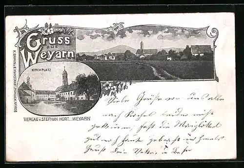 AK Weyarn, Kirchplatz, Ortspartie mit Kirche