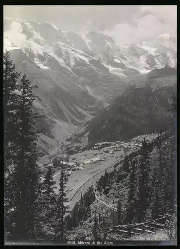 Fotografie Gebr. Wehrli Kilchberg, Zürich, Ansicht Mürren, Ortschaft im Tal mit Bergmassiv