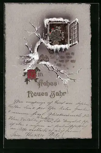 AK Ein frohes neues Jahr, Vögel im Schnee