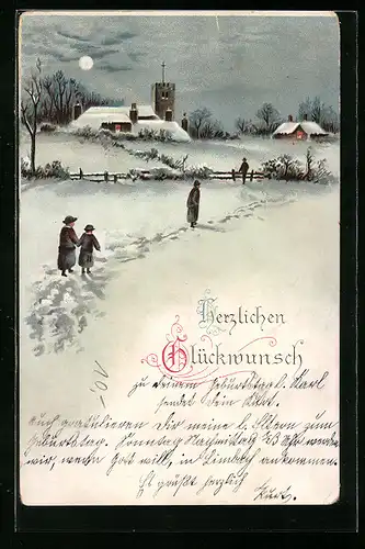 AK Glückwunsch, Anwohner im Schnee