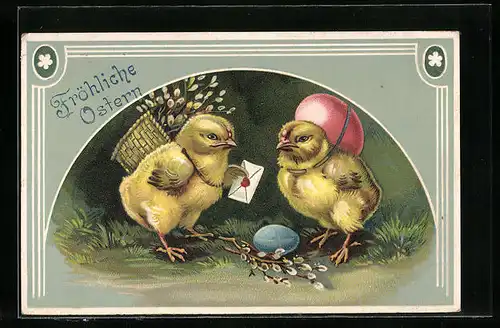 AK Fröhliche Ostern, Osterküken mit Brief