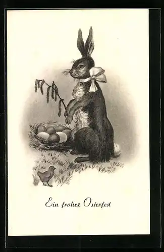 AK Ein frohes Osterfest, Osterhase mit Küken
