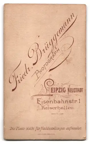 Fotografie Friedr. Brüggemann, Leipzig, Eisenbahnstr. 1, Niedliches Kleinkind im karierten Kleid