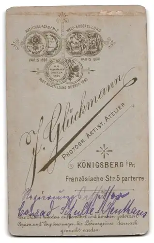 Fotografie F. Glückmann, Königsberg i. Pr., Französische Str. 5, Conrad Schulte - Heuthaus Regierungsassessor Königsberg