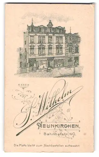 Fotografie S. Wilhelm, Neunkirchen, Ansicht Neunkirchen, Atelier & Geschäftshaus Bahnhofstr. 40, Rückseitig Portrait